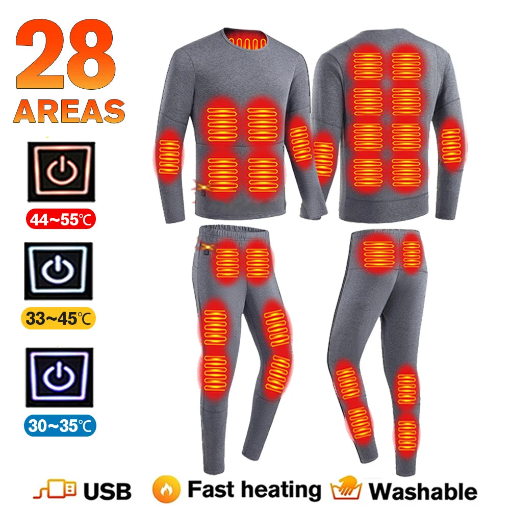 Winter Thermal Heated Jacket Men Vest Heated Underwear Men's Ski Suit USB Electric Heating Clothing Fleece Thermal Long Johns