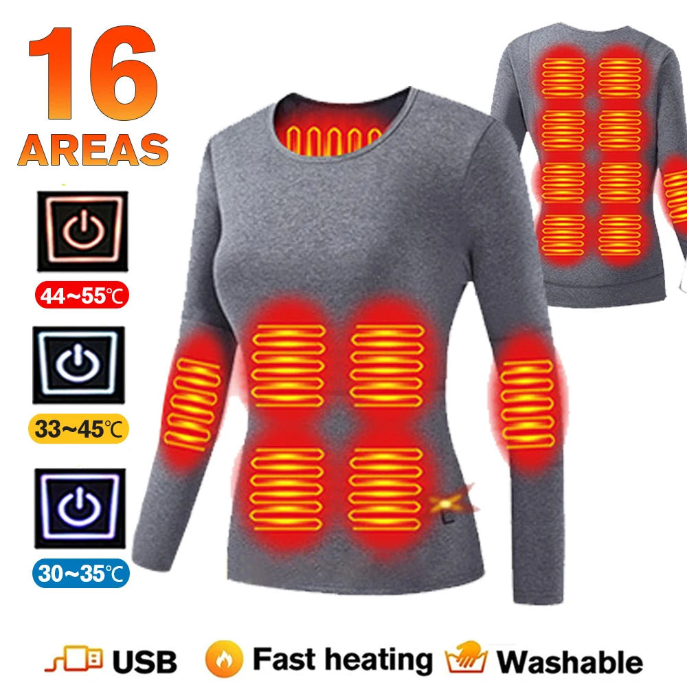 Winter Thermal Heated Jacket Men Vest Heated Underwear Men's Ski Suit USB Electric Heating Clothing Fleece Thermal Long Johns