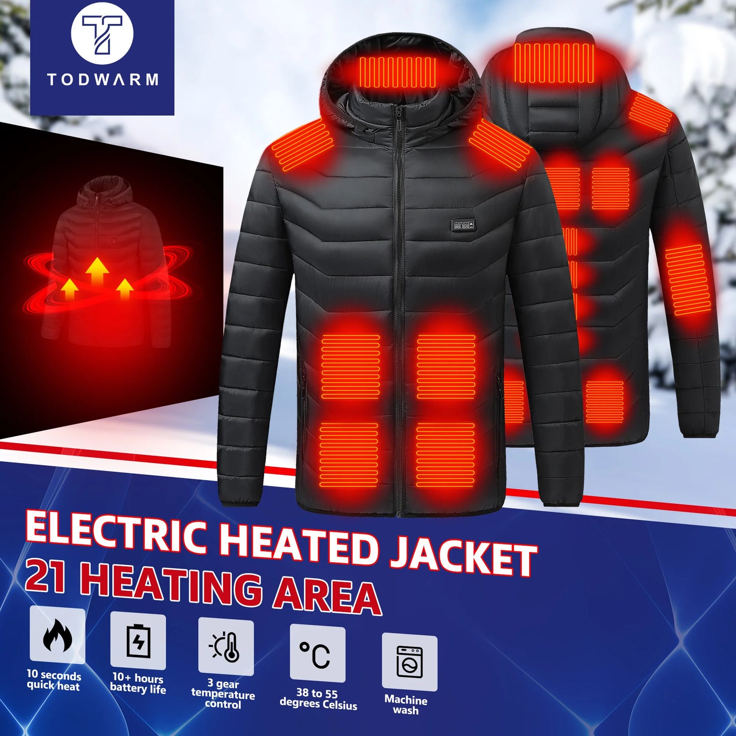 Heated Jacket 21 Areas Winter Men's Women's Motorcycle Jacket USB Electric Heating Jacket Heated Vest ski heated jacket
