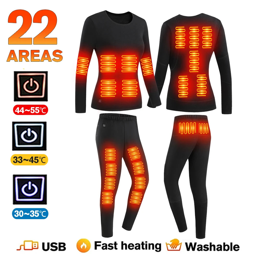Winter Thermal Heated Jacket Men Vest Heated Underwear Men's Ski Suit USB Electric Heating Clothing Fleece Thermal Long Johns