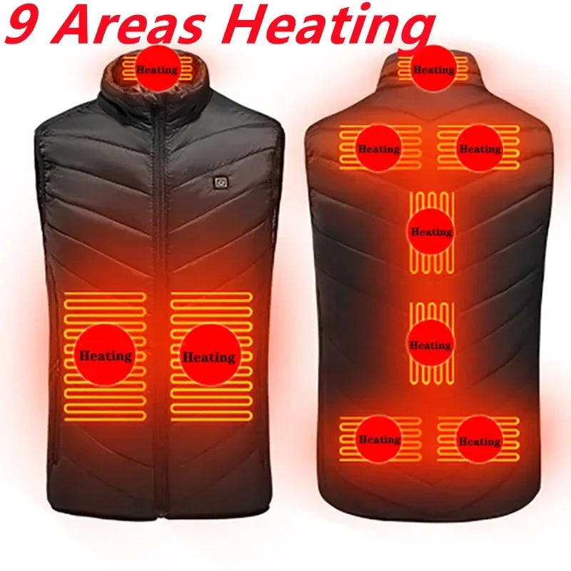 9Areas Self Heating Vest Jacket Vest Winter Electric USB Heater Tactical Jacket Thermal Vest Body Warmer Coat No Battery