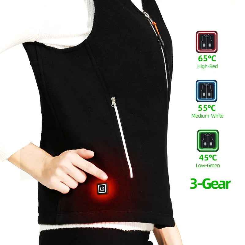 5 Areas Fleece Heated Vest Men USB Electric Heating Vest Women Smart Rechargeable Heated Jacket Outdoor Hiking Heated Clothing