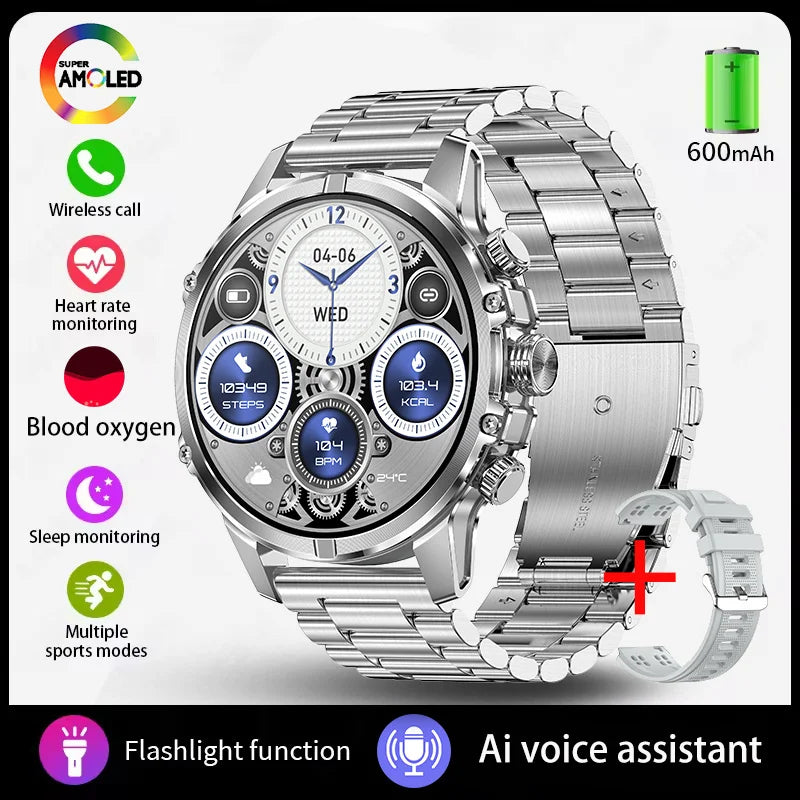 2025 New Rugged Military Smart Watch Men Heart Rate Flashlight IP68 Waterproof Outdoor Sport Tracker Bluetooth Call Smart Watch