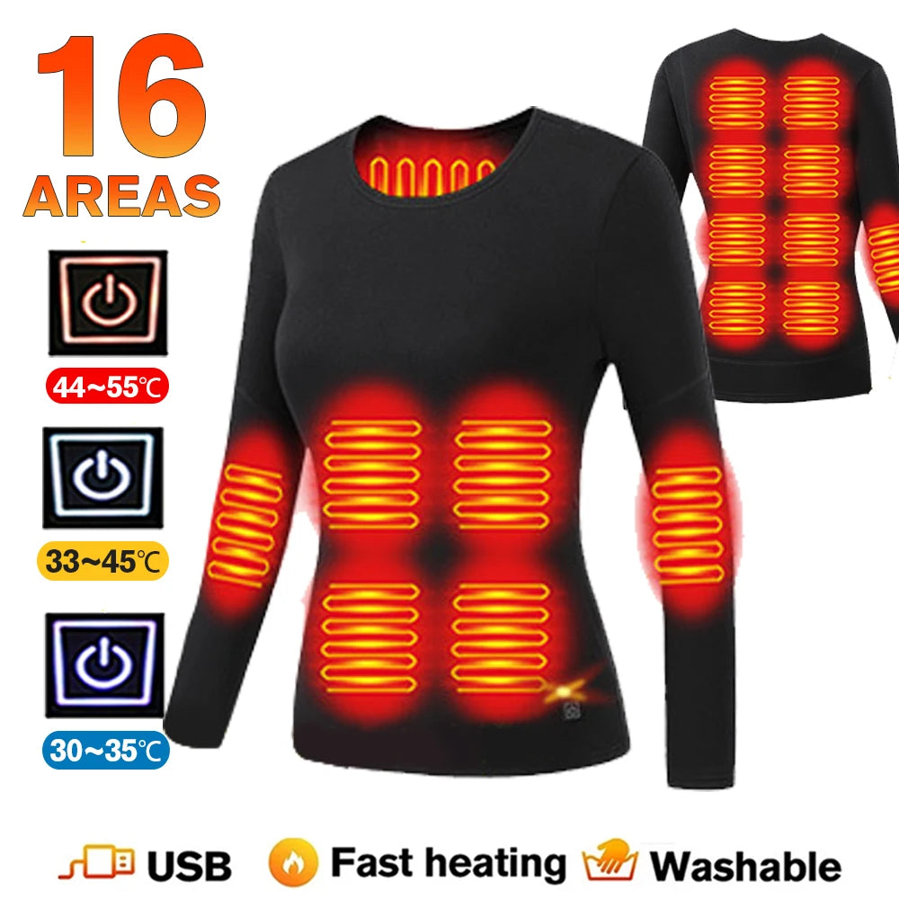 Winter Thermal Heated Jacket Men Vest Heated Underwear Men's Ski Suit USB Electric Heating Clothing Fleece Thermal Long Johns