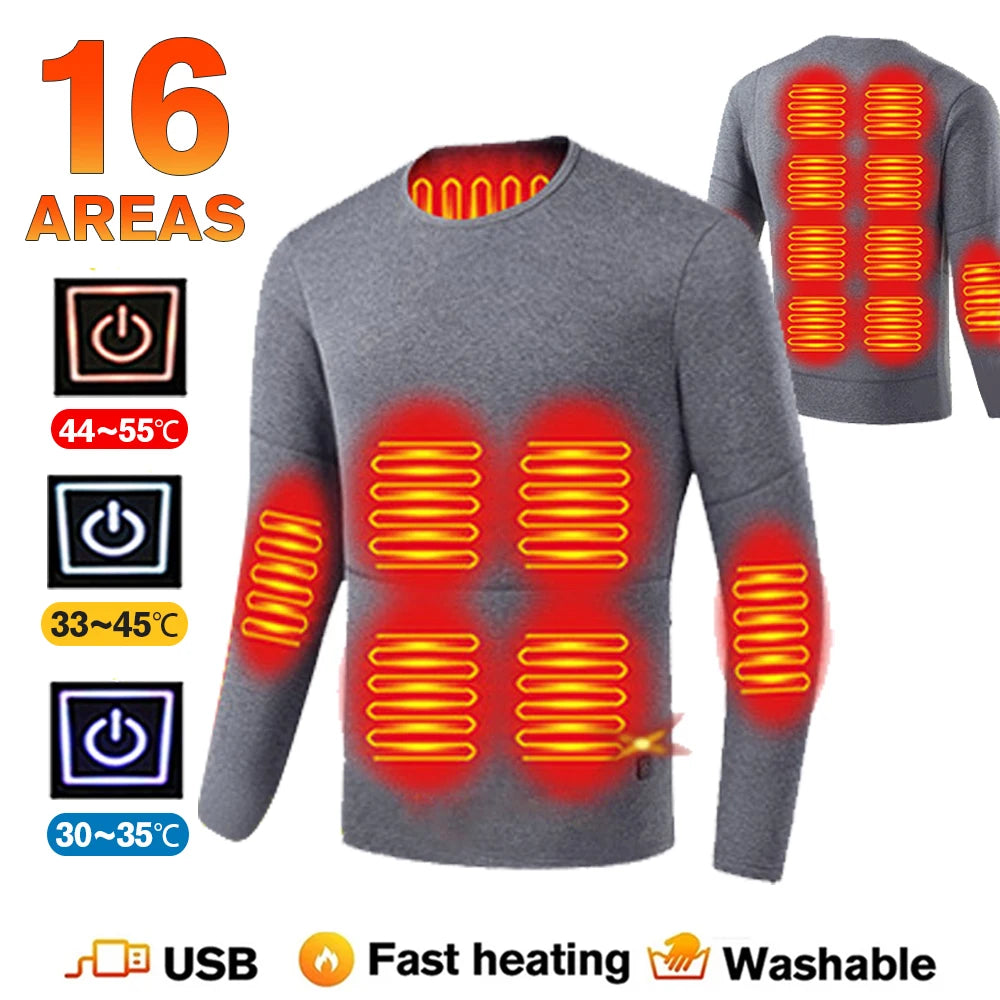 Winter Thermal Heated Jacket Men Vest Heated Underwear Men's Ski Suit USB Electric Heating Clothing Fleece Thermal Long Johns
