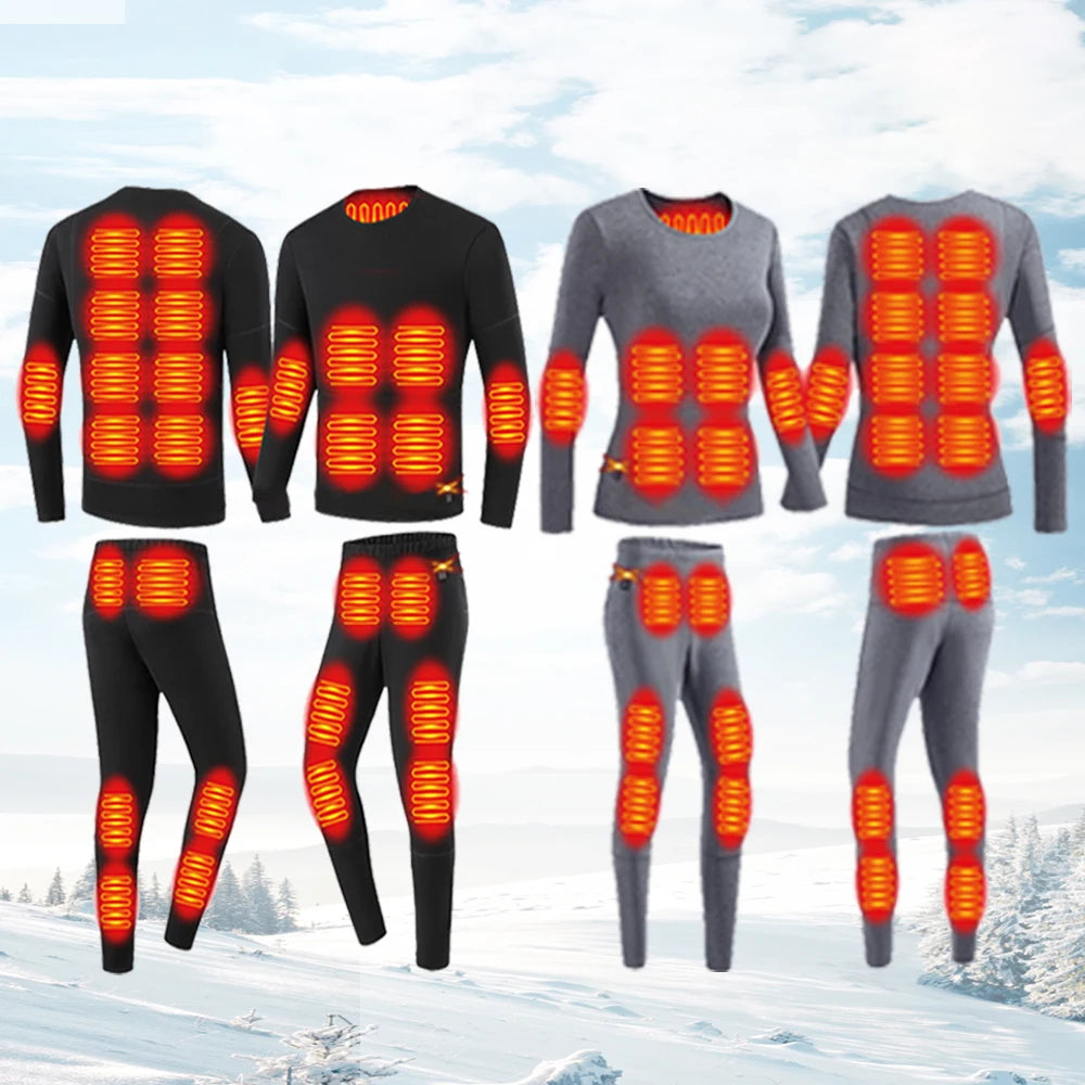 Winter Thermal Heated Jacket Men Vest Heated Underwear Men's Ski Suit USB Electric Heating Clothing Fleece Thermal Long Johns