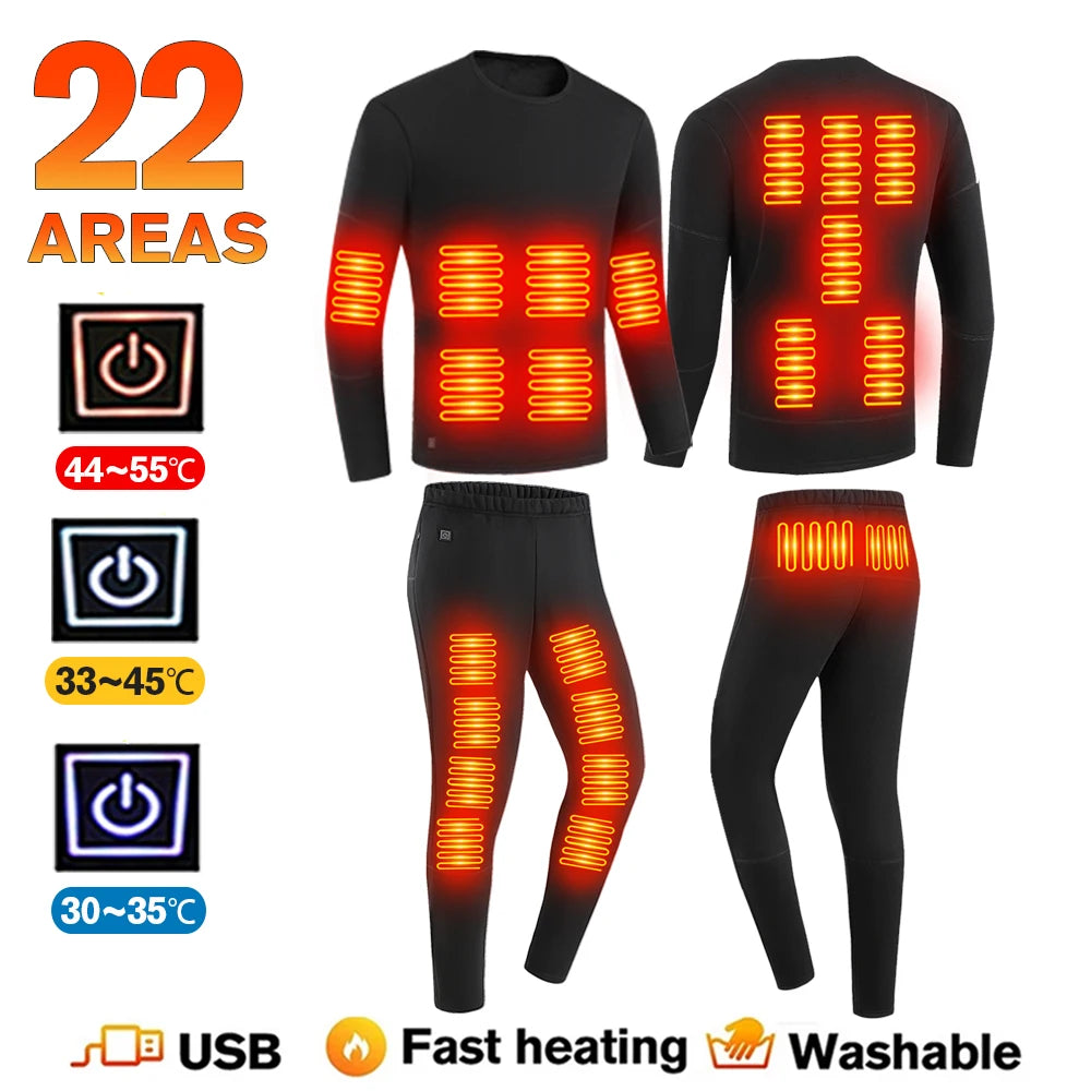 Winter Thermal Heated Jacket Men Vest Heated Underwear Men's Ski Suit USB Electric Heating Clothing Fleece Thermal Long Johns