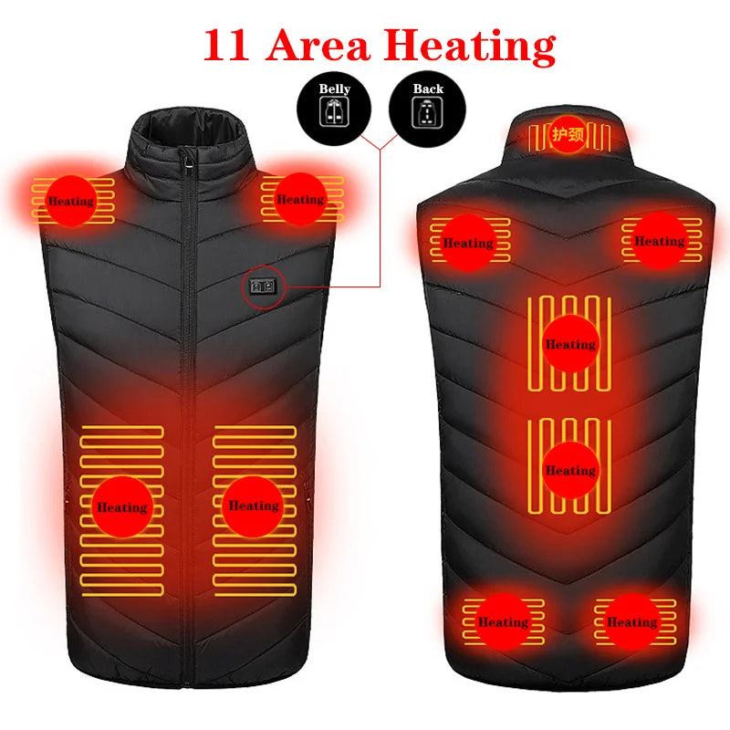 17/13 Zones Heated Vest Men Women Usb Heated Jacket Thermal Hunting Vest Winter Heating Jacket Chauffante Heating Veste S-6XL