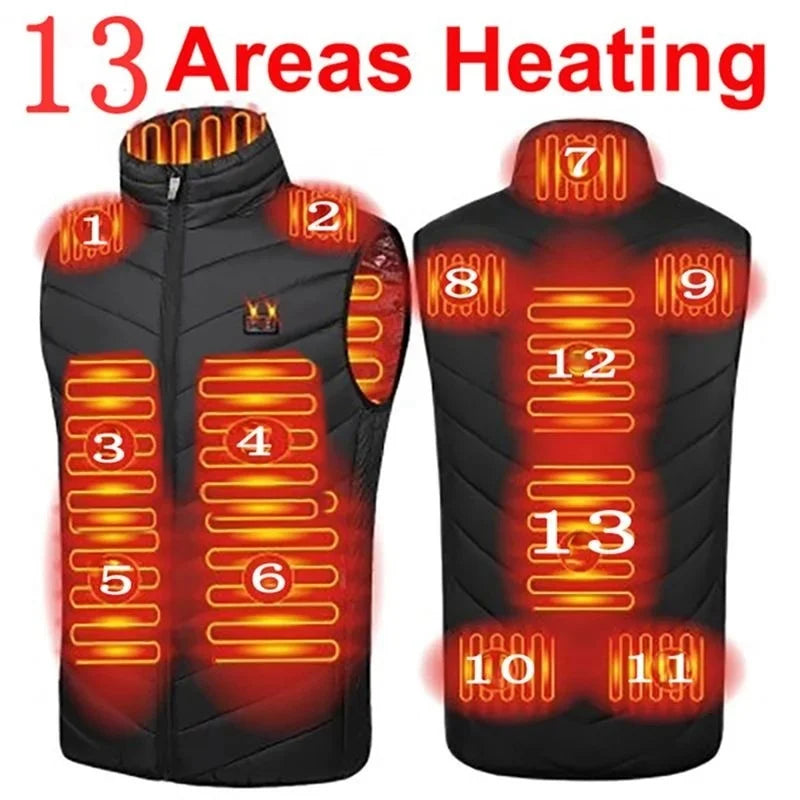 17/13 Zones Heated Vest Men Women Usb Heated Jacket Thermal Hunting Vest Winter Heating Jacket Chauffante Heating Veste S-6XL