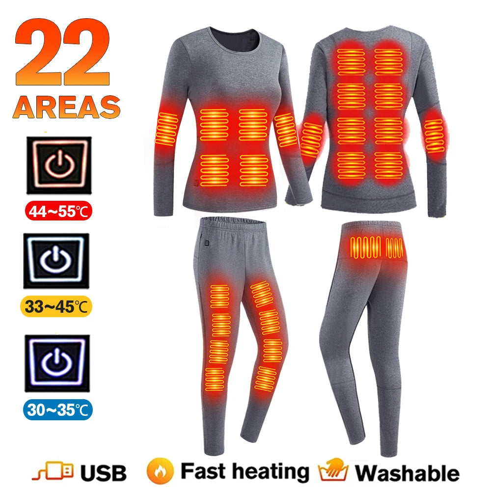 Winter Thermal Heated Jacket Men Vest Heated Underwear Men's Ski Suit USB Electric Heating Clothing Fleece Thermal Long Johns