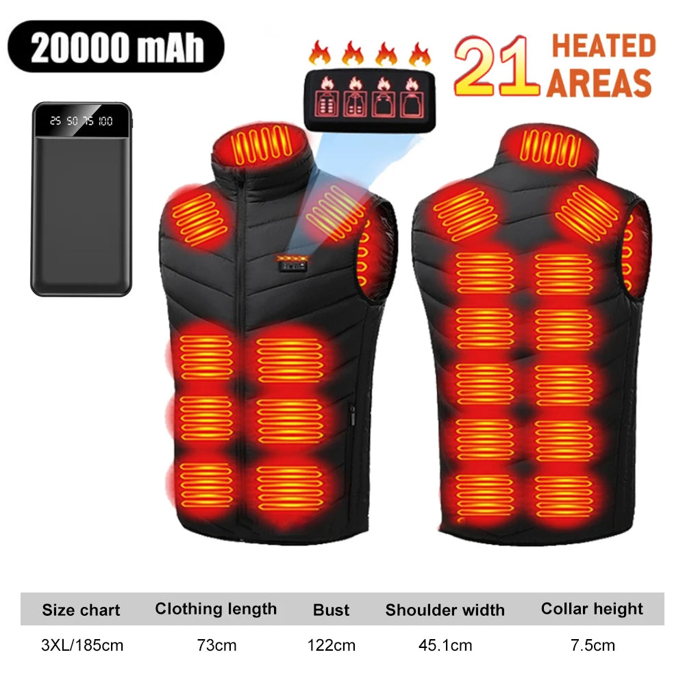 21 Zone Heated Jacket USB Electric Heated Cotton Clothes Warm Snow Heated Vest Jacket Hunting Ski Camping Winter M-4XL