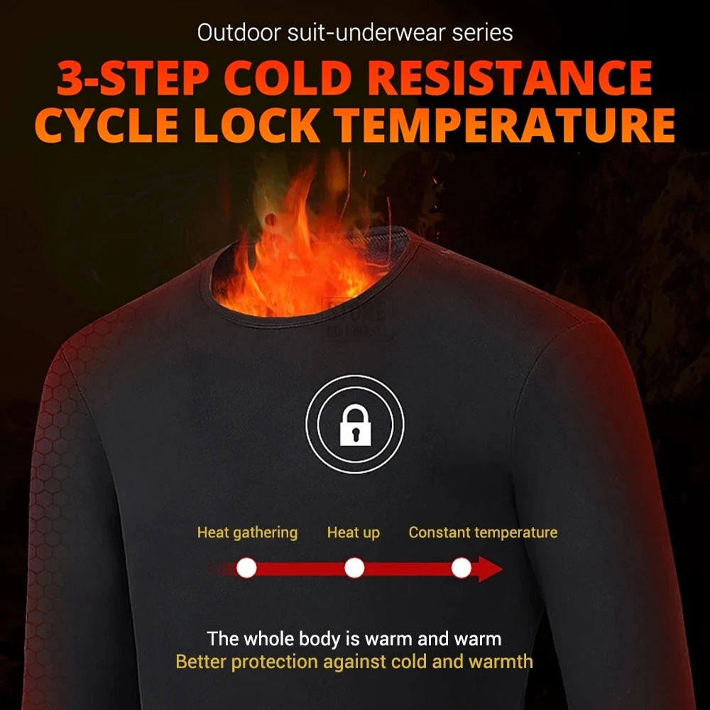 Winter Thermal Heated Jacket Men Vest Heated Underwear Men's Ski Suit USB Electric Heating Clothing Fleece Thermal Long Johns
