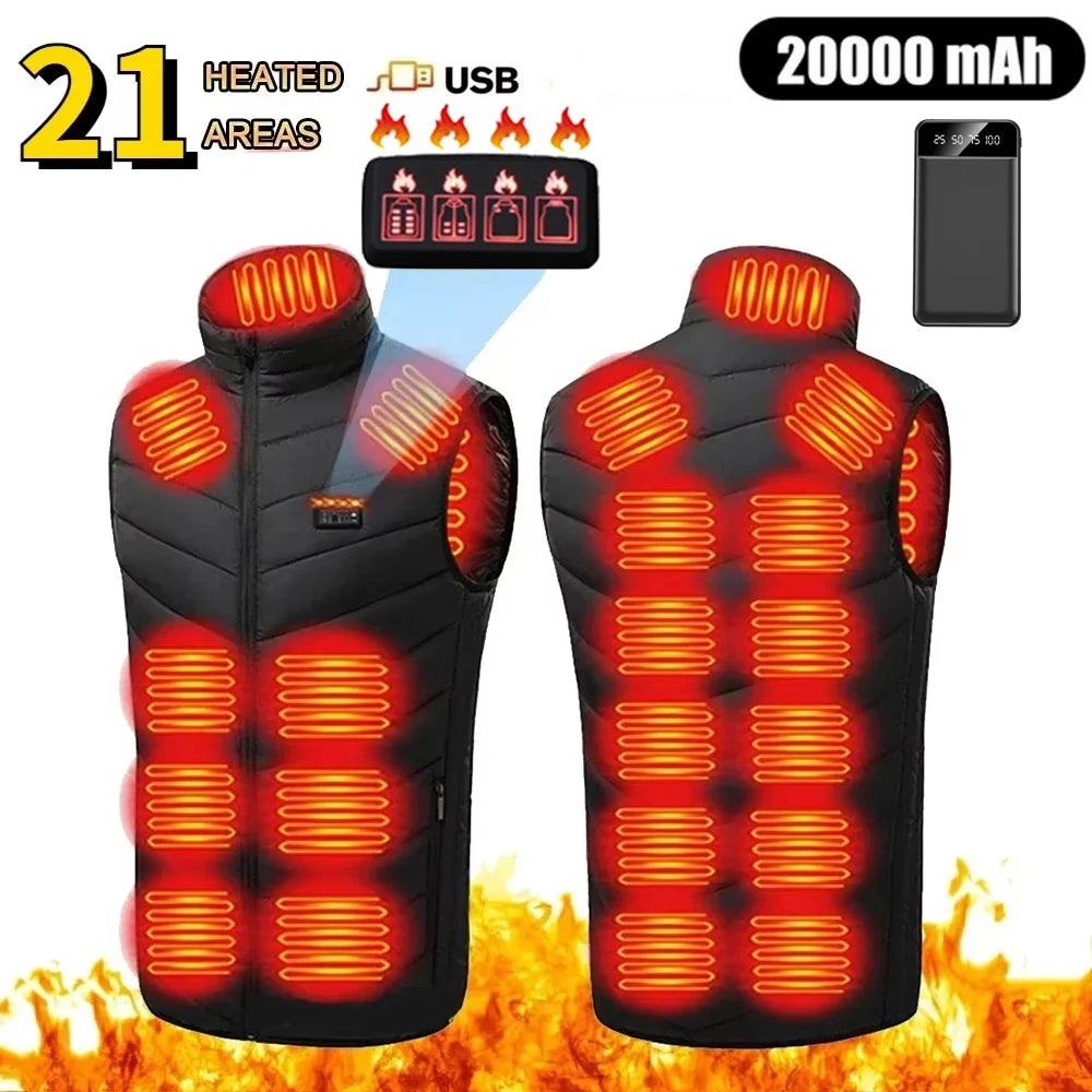21 Zone Heated Jacket USB Electric Heated Cotton Clothes Warm Snow Heated Vest Jacket Hunting Ski Camping Winter M-4XL