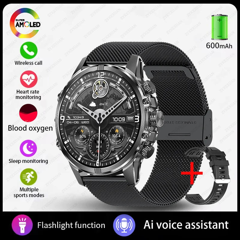 2025 New Rugged Military Smart Watch Men Heart Rate Flashlight IP68 Waterproof Outdoor Sport Tracker Bluetooth Call Smart Watch