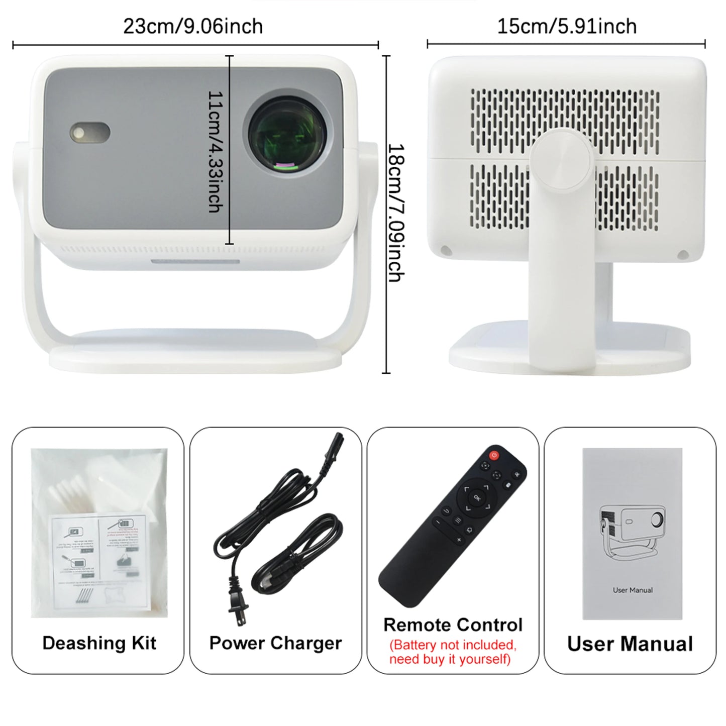 Salange 360° Projector Native 1080P 650ANSI 4K Android 11 With Auto Keystone Focus Air Mouse Wifi6 BT5.2 Portable Movie Outdoor