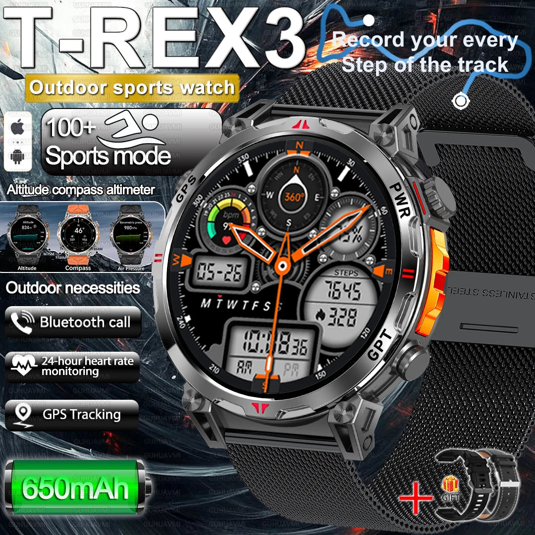 2025 Best seller Military AMOLED HD SmartWatch GPS Compass 10ATM Waterproof Tactics 170+Sport BT call SmartWatch 650Mah Battery