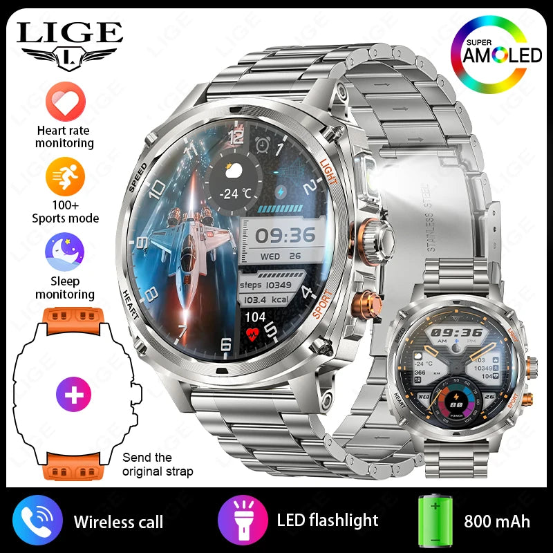 LIGE NEW Smart Watch Men 800mAh Large Battery Bluetooth Call IP67 Waterproof Smartwatch 100+Sport Health Monitor Smartwatches