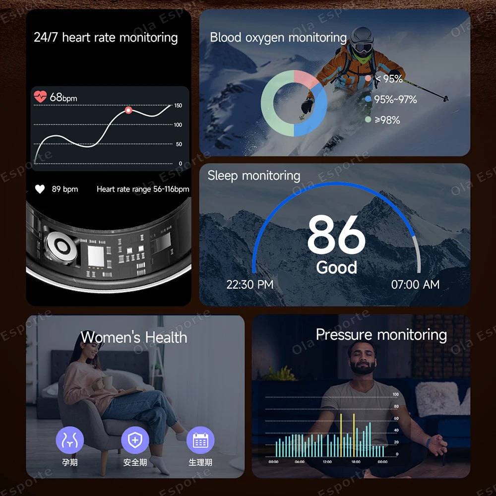 Smart Ring Lnformation Flashing Prompt Multiple Sports Modes Waterproof Fitness Rings Pedometer For Men Women Health Monitoring