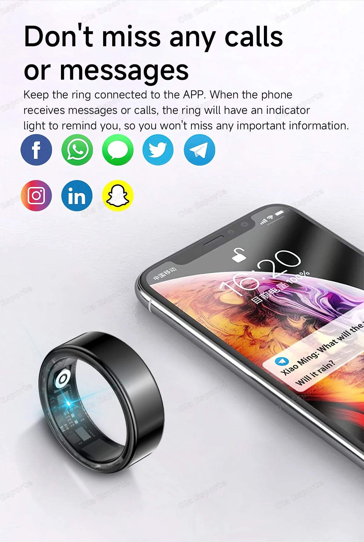 Smart Ring Lnformation Flashing Prompt Multiple Sports Modes Waterproof Fitness Rings Pedometer For Men Women Health Monitoring