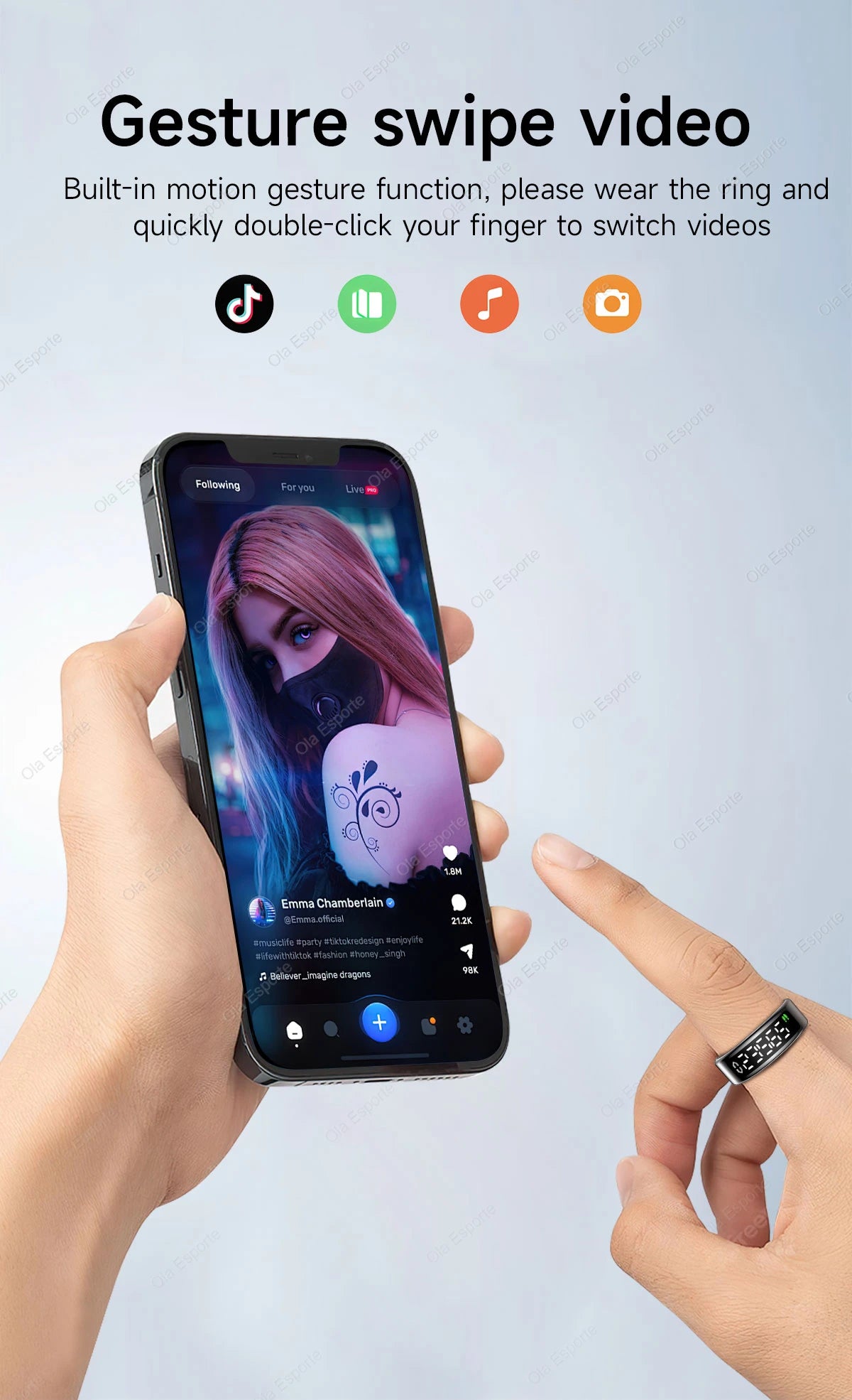 Smart Ring with Wireless Charging for Men Women LED Display Screen Health Sleep Monitor 5ATM Waterproof Multi-sport Mode Rings