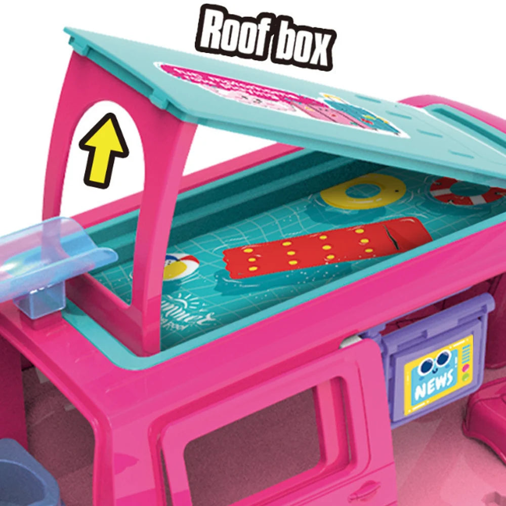 Youngsters's Playhouse Picnic Car Fashion Doll Bus Toy Set Multifunctional Outdoor RV Sports Car Birthday Christmas Gift