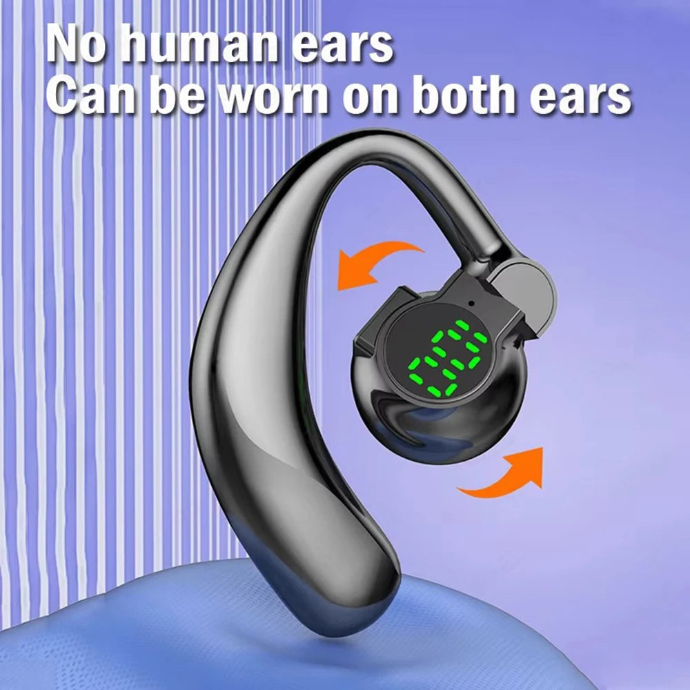 Open-Ear Wireless Earphones Bluetooth 5.4 -Bone Conduction ENC Noise Cancelling with LED Display for Sports/Driving/Gaming 