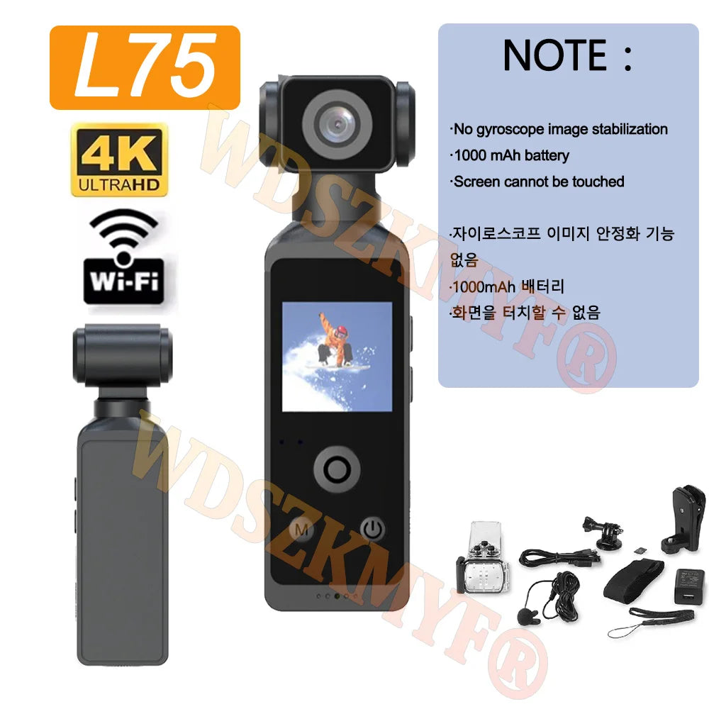 4K Handheld action camera 1.69“ touchscreen,4K Pocket camera Video recording camera, Rechargeable 1000mah/3000mAh, holiday gift