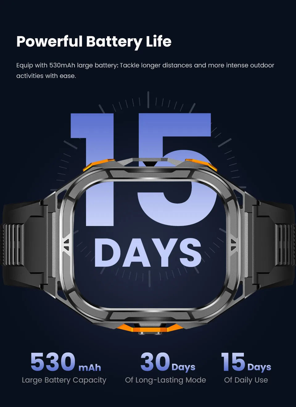 GPS Smart Watch 1.96" AMOLED HD 100+ Sports Modes 480mAh large 15-Day Battery 50M Waterproof Heart Rate/Sleep Monitor,Bluetooth
