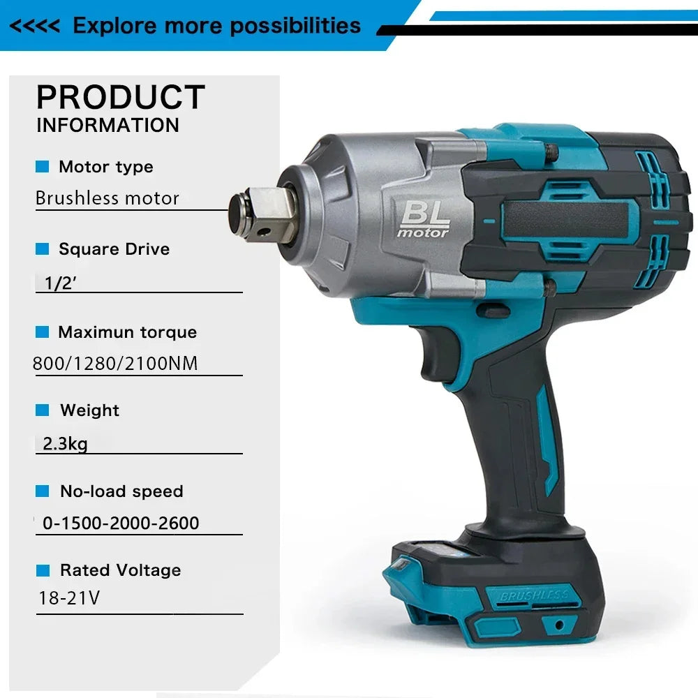 1000Nm Brushless Electric Impact Wrench Screwdriver Cordless Electric Wrench Tools for Makita 18V Battery