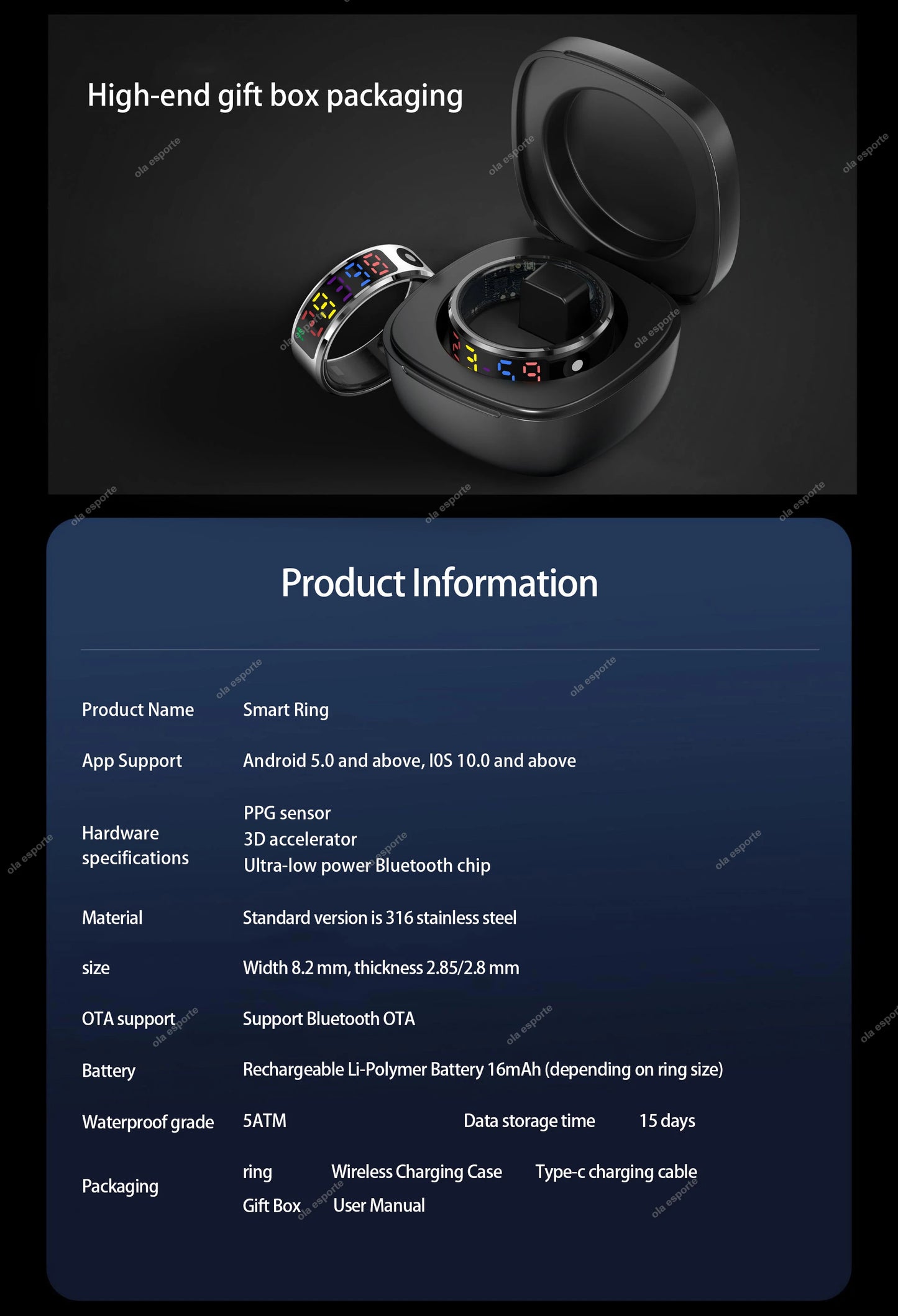 2025 R12 Smart Ring with Color Display Screen and Touch, Charging Box,Health Manager, 5 ATM Waterproof Smartring For Men Women
