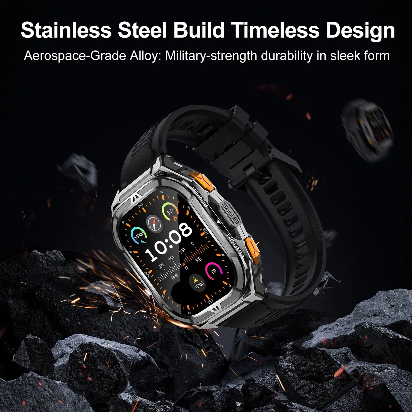GPS Smart Watch 1.96" AMOLED HD 100+ Sports Modes 480mAh large 15-Day Battery 50M Waterproof Heart Rate/Sleep Monitor,Bluetooth