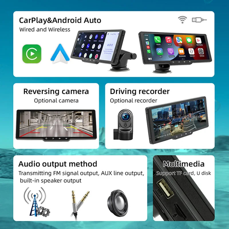 Portable Car MP5 Player Smart Stereo Radio Carplay Android Auto 10.26Inch Touch Screen Bluetooth FM Universal Multimedia Monitor