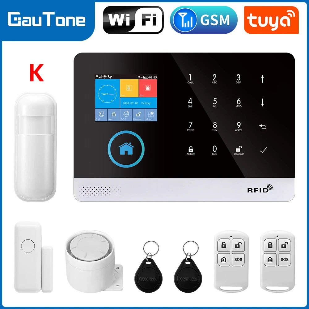 GSM Alarm System Tuya Smart Home WIFI Home Security System DIY Kit with door sensor and PIR motion sensor work with Alexa