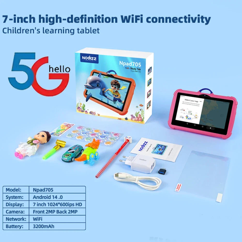 New Cartoon Pattern Kids Tablet 7 Inch Quad Core 4GB RAM 128GB ROM Android Learning Education Games Tablets Children's Gifts