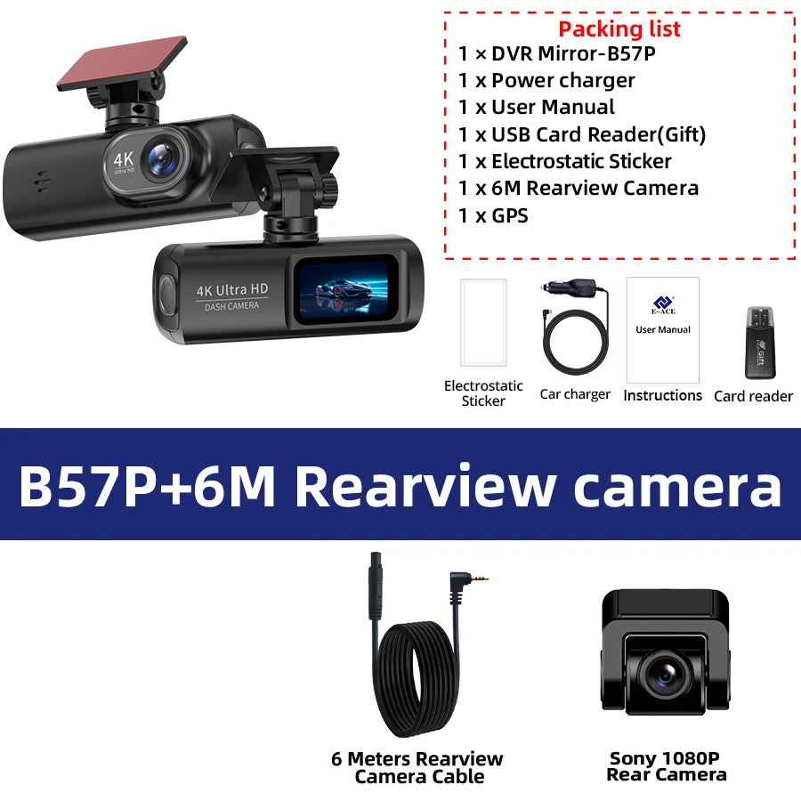 Dash Cam 4K WIFi GPS Front and Rear Night Vision Video Recorder HD 1080P Camera Auto System for car Bicycles motorcycl summer