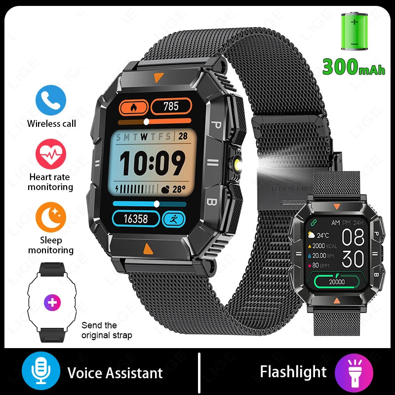 New Outdoor Rugged Military GPS Sports Track Smartwatches Men's Waterproof Bluetooth Call Voice Assistant Heart Rate Smart Watch
