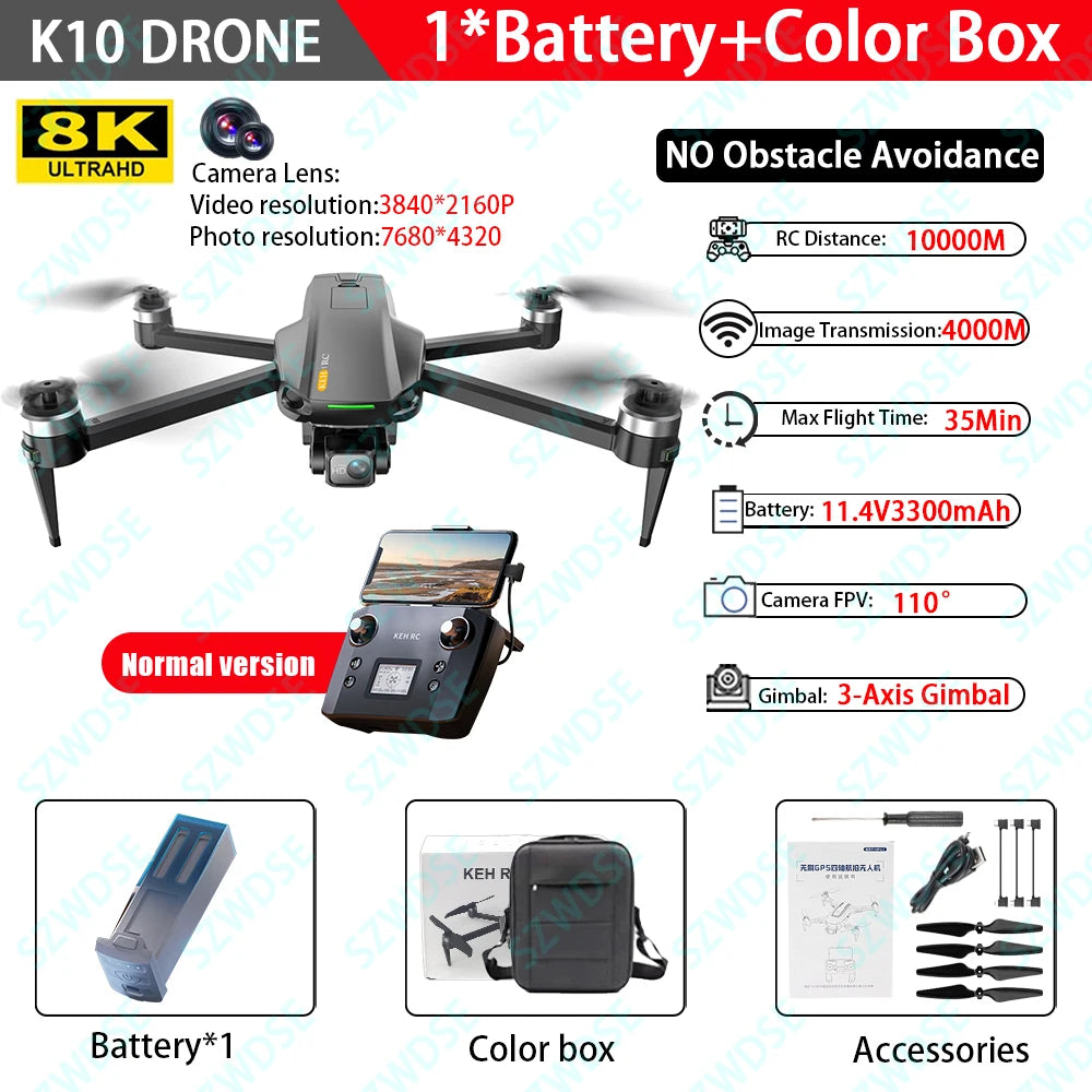 10KM 35 Mins With Touch Screen RC K10 Professional GPS Drone with 3-Axis Gimbal 8K Dual Camera FPV Brushless Airdrop Quadcopter