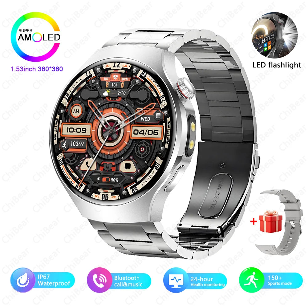Outdoor Military Rugged Smart Watch Men GPS Sports Fitness Waterproof Watch With Flashlight Function Bluetooth Call Smartwatch