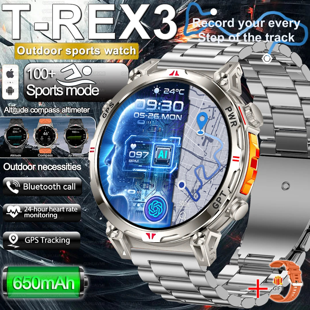 2025 Best seller Military AMOLED HD SmartWatch GPS Compass 10ATM Waterproof Tactics 170+Sport BT call SmartWatch 650Mah Battery
