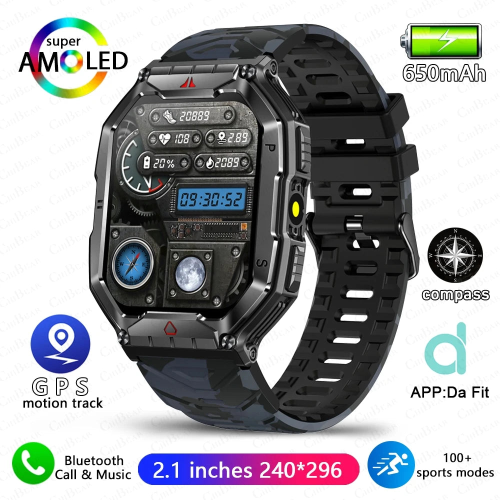 2.1 Inch AMOLED HD Screen Smartwatch Men Compass GPS Outdoor Sports Health Monitoring 1ATM Waterproof Bluetooth Call Smart watch