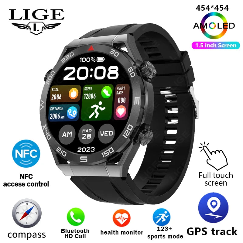 For IOS Android NFC Smart Watch Men GPS Tracker AMOLED 454*454 HD Screen Heart Rate ECG+PPG Bluetooth Call Smartwatches 2024 New