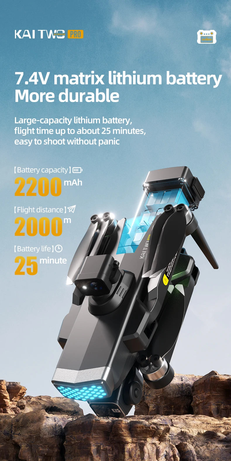 2025 KAITWO three-axis gimbal 5.6-inch touchscreen version with all-round laser obstacle avoidance, GPS optical flow positioning