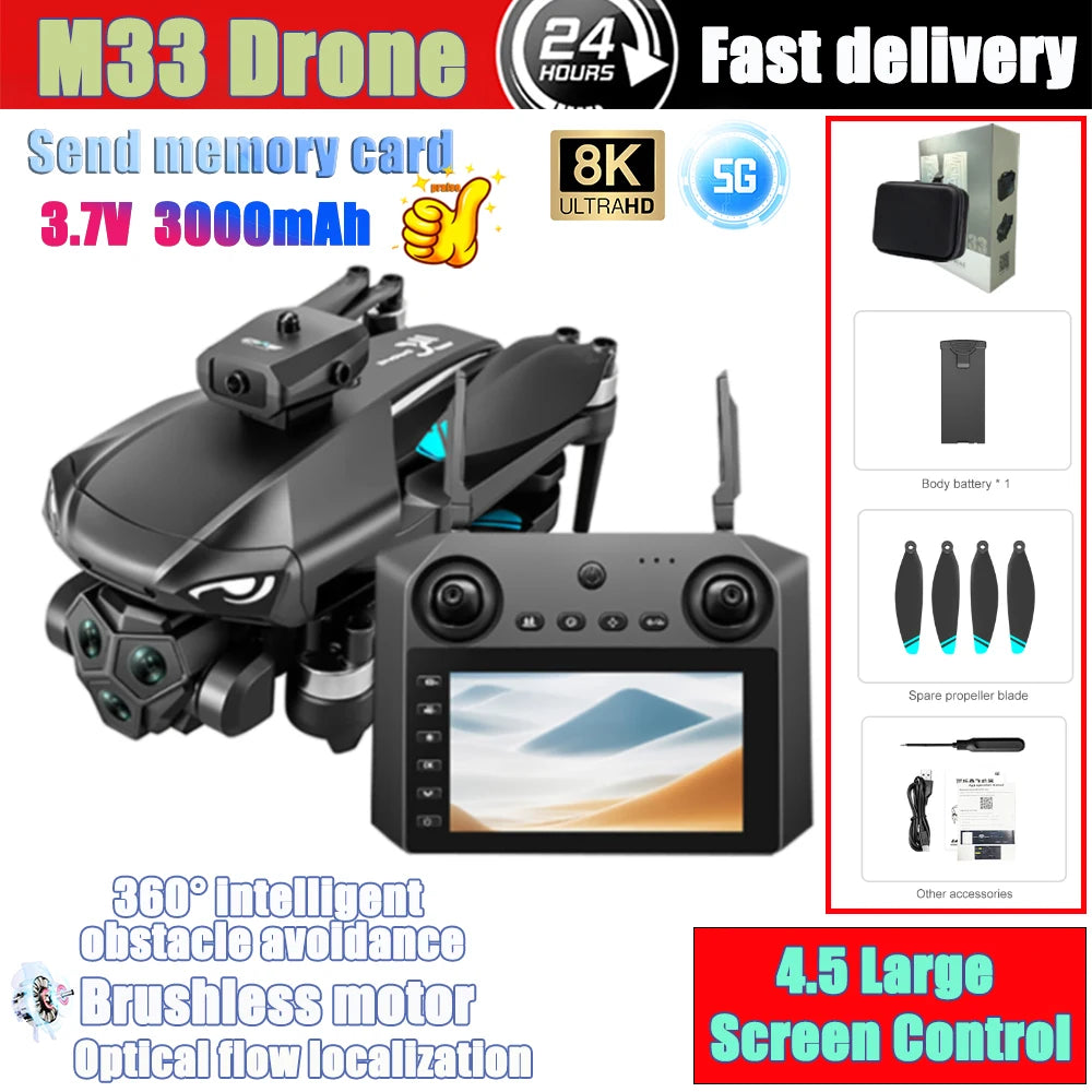 2025 New M22 M33 MAX Drone 5KM 8K Professional HD Camera Aerial Photography 360° Obstacle Avoidance Brushless FPV Quadcopter Toy