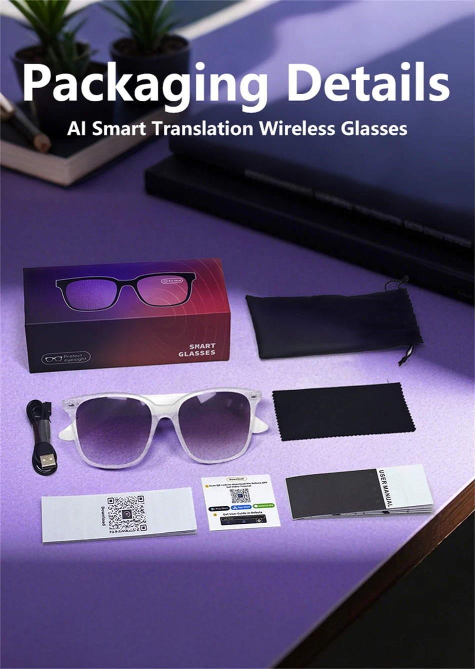 LIGE New Smart Glasses Women Men AI Intelligent Translation 100 Language UV Protection Sunglasses Driving Wireless Music Eyewear