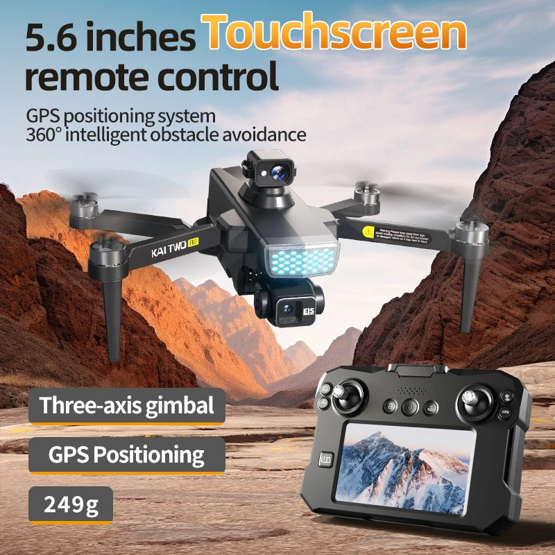 2025 KAITWO three-axis gimbal 5.6-inch touchscreen version with all-round laser obstacle avoidance, GPS optical flow positioning
