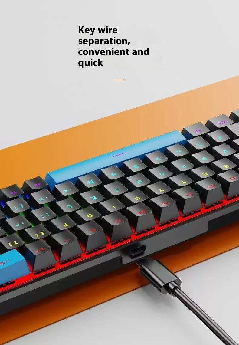 2025 new 68-key game mechanical keyboard mini 65% compact RGB backlit ergonomic wired film keyboard, suitable for laptop desktop