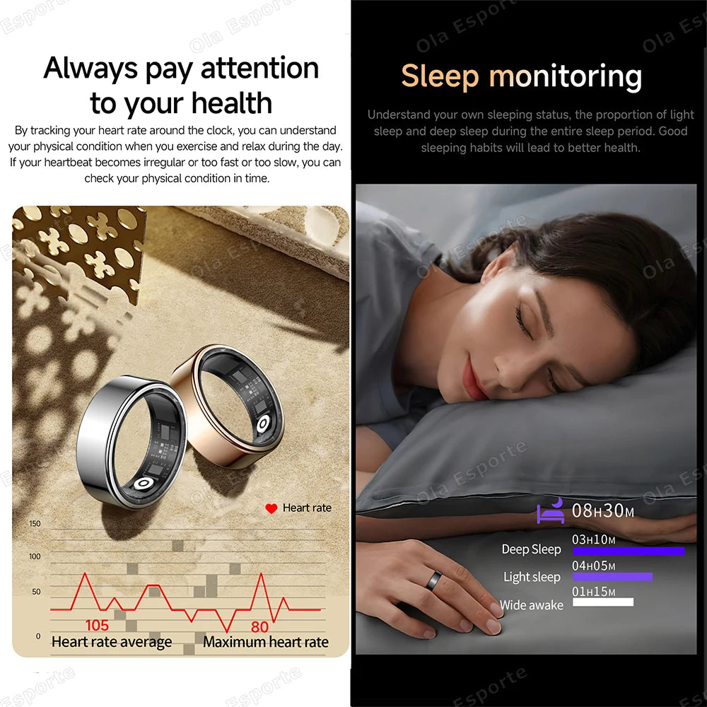 Smart Ring Lnformation Flashing Prompt Multiple Sports Modes Waterproof Fitness Rings Pedometer For Men Women Health Monitoring