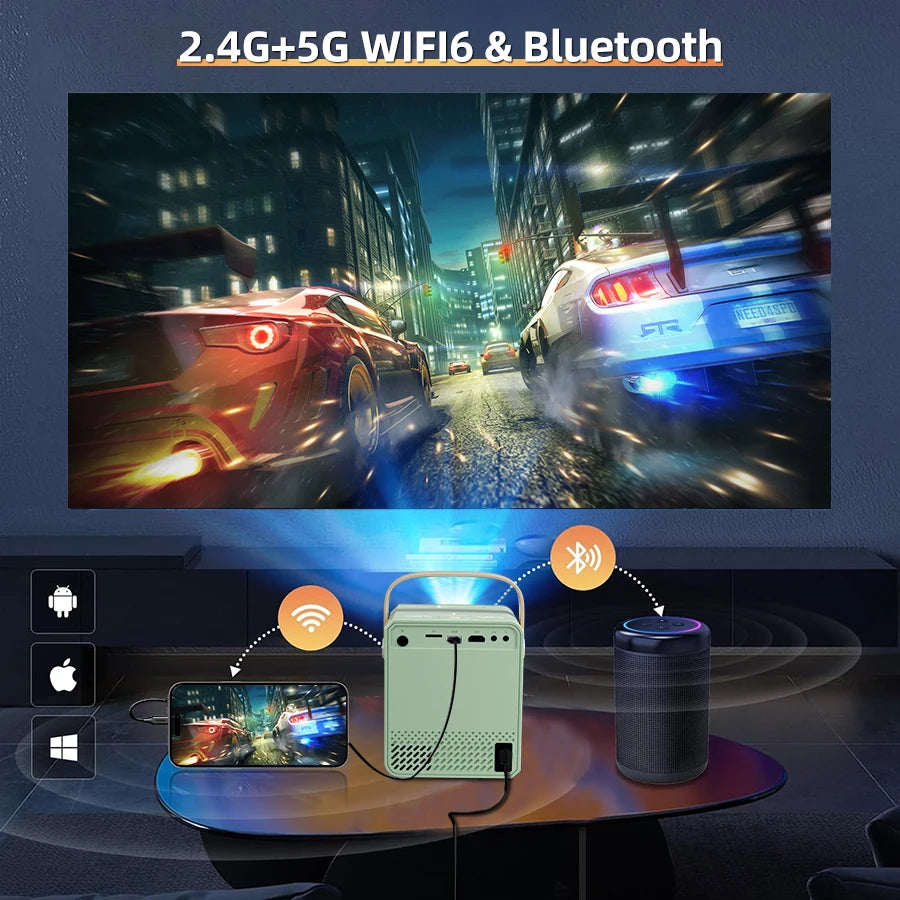 4K Ultra HD Projector, Built in Android System, 5G WiFi Connection to Phone Screen Projection, Compact and Portable, Suitable fo