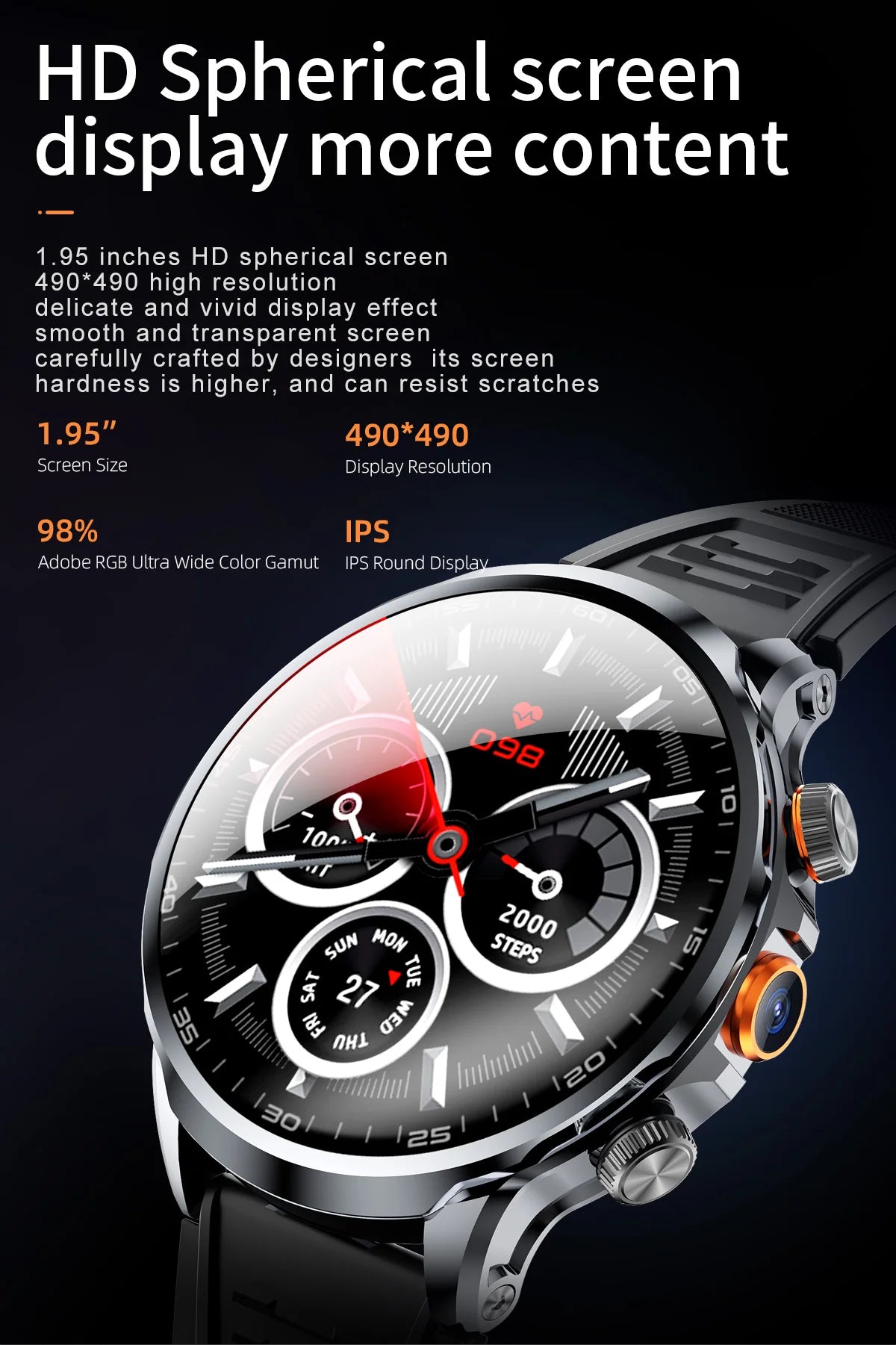 2024 H18 Smart Watch 1.85'' Large Screen HD Display 5G SIM Card WIFI Video Call Side Camera Fitness Tracker Pedometer for Men