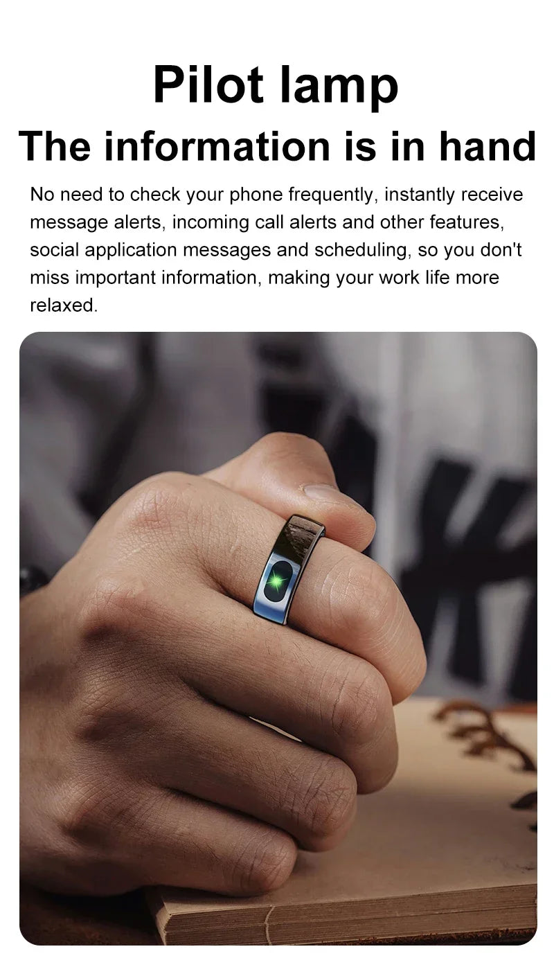 Smart Ring with Case-Skin Temperature Measure,Message Call Reminder,Sport Health Sleep Monitor,IP68 5ATM,Touch Control Rings